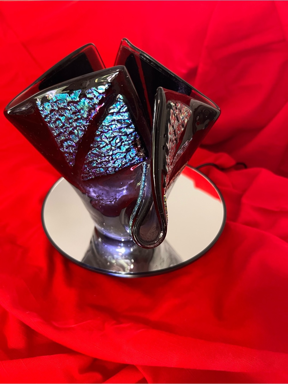 Handcrafted Iridescent Black Glass Vase - Home Accents